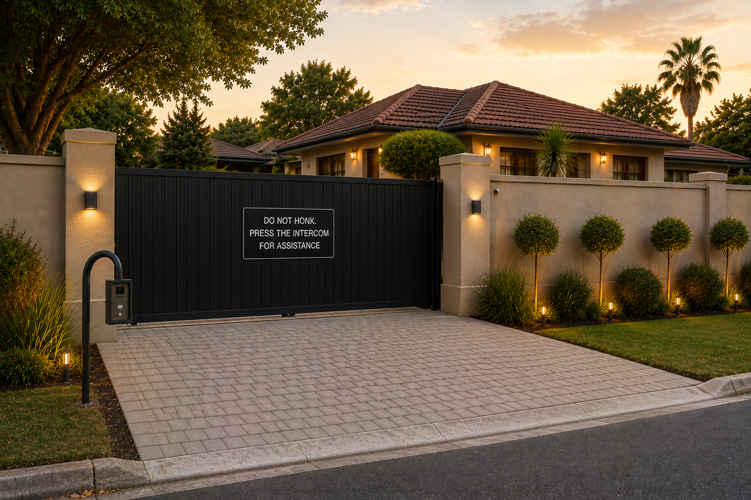 Gated residential home entrance with intercom, typical of a South African purchase